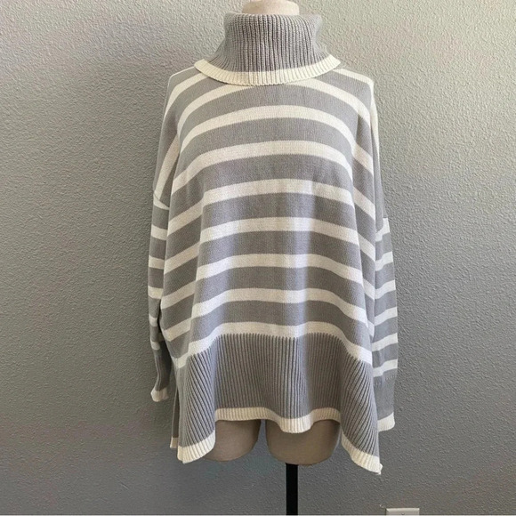 LOFT Oversized Slouchy Striped Turtleneck Cotton Knit Sweater Size Small NWT - Picture 1 of 5